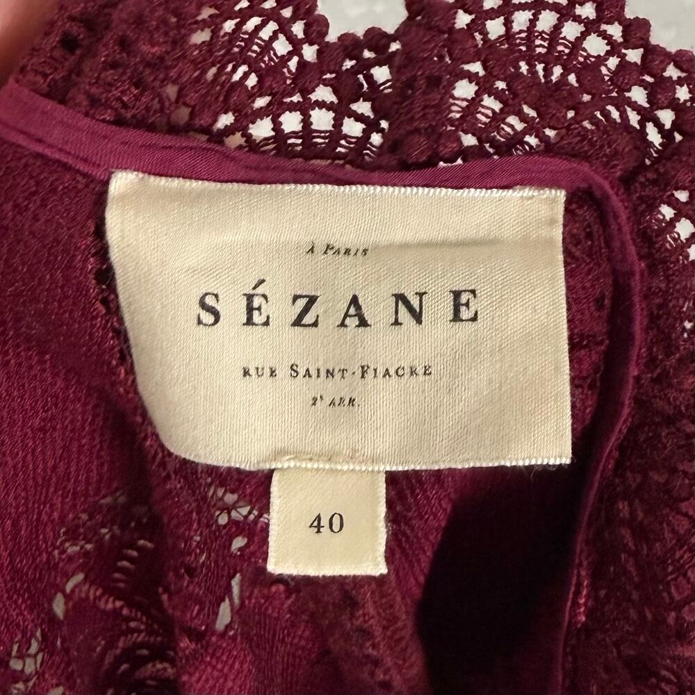Sézane Bianca High Collar Lace Blouse Deep Raspberry Size EU 40 US 8 - Picture 6 of 8
